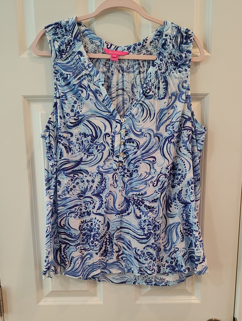 Lilly Pulitzer Blue & White Swirl Print Sleeveless Top